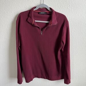 Bugatchi Performance Quarter Zip Pullover Mens L Burgundy Red Knit Cotton Jacket